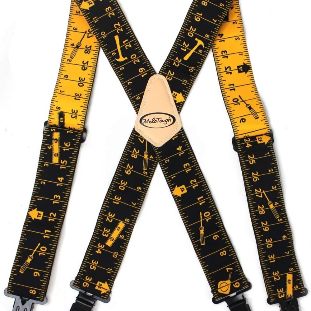 Men's Suspenders Fully Elastic 2 inch Wide X back Heavy Duty Work Measure Ruler - Picture 2 of 14